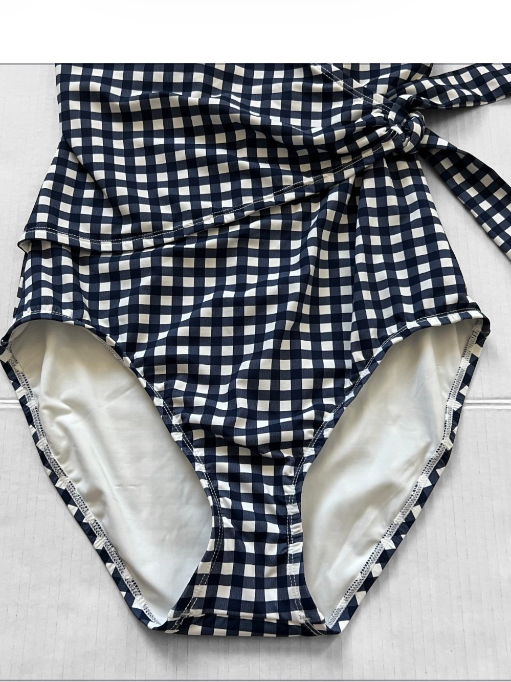 Tommy Bahama Gingham Wrap One-Piece Swimsuit Navy UPF 50 Tummy Control 6 NWT - Picture 8 of 16